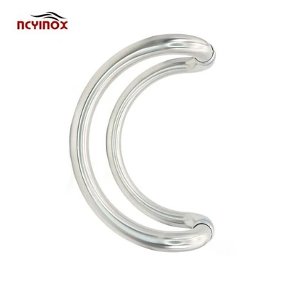 Brushed 316 Stainless Steel Glass Mounted Back-to-Back Elbow Style Pull Handle